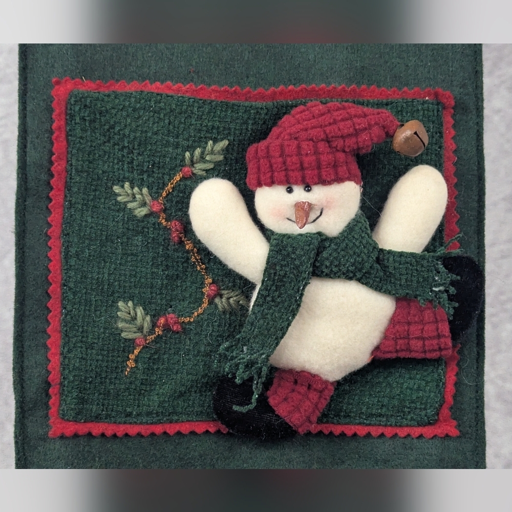 Felt Snowman Wall Hanging Vintage Embroidered With Jingle Bells - Picture 5 of 14